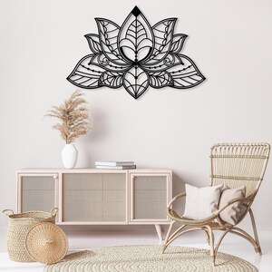 Mandala Metal Wall Art, Lotus Flower Metal Wall Decor, Gold Bedroom Wall Decor, Lotus Yoga Wall Art, Above Bed Decor, Living Room Wall Art image 3