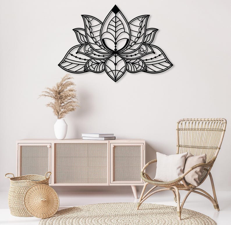 Mandala Metal Wall Art, Lotus Flower Metal Wall Decor, Gold Bedroom Wall Decor, Lotus Yoga Wall Art, Above Bed Decor, Living Room Wall Art image 3