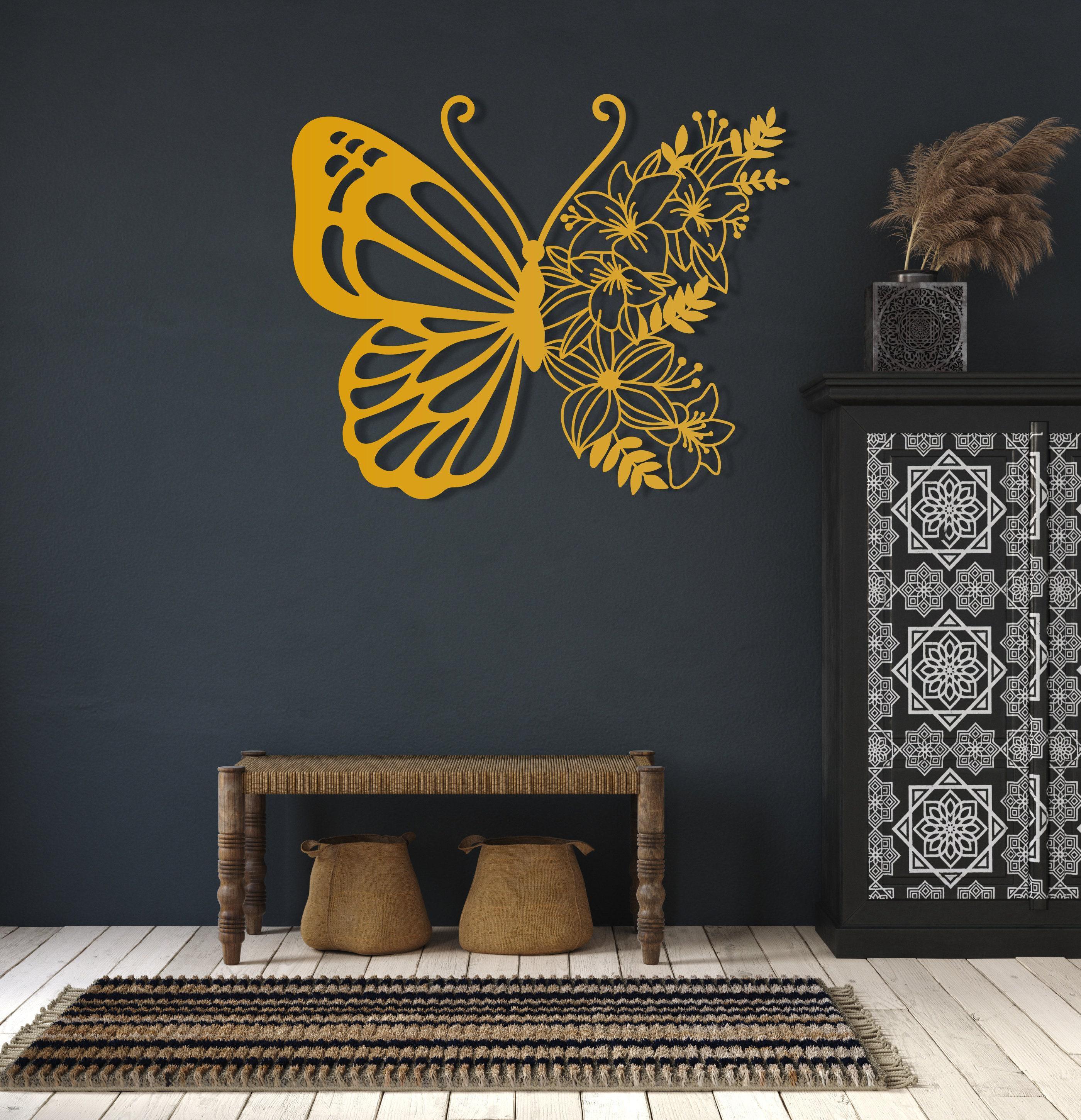 Targa in metallo con scritta in inglese There is Butterfly Stay In Pink Flowers In Garden, decorazione da parete per casa, ufficio, bar, giardino, grotta, 30,5 x 40,6 cm