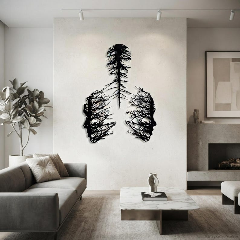 Abstract Tree Metal Wall Art, Abstract Faces Wall Decor, Modern Wall Art, Unique Design Wall Sculpture, Art Lover Gift, Housewarming Gift Black