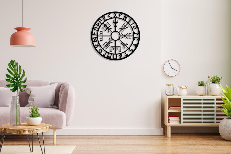 Vegvisir Metall Wand dekor, Metall Wand dekor, Metall Wandschild, Wikinger Metall Wandbehang, Büro Wand Kunst, isländische Kunst, Wohnzimmer Kunst Bild 2