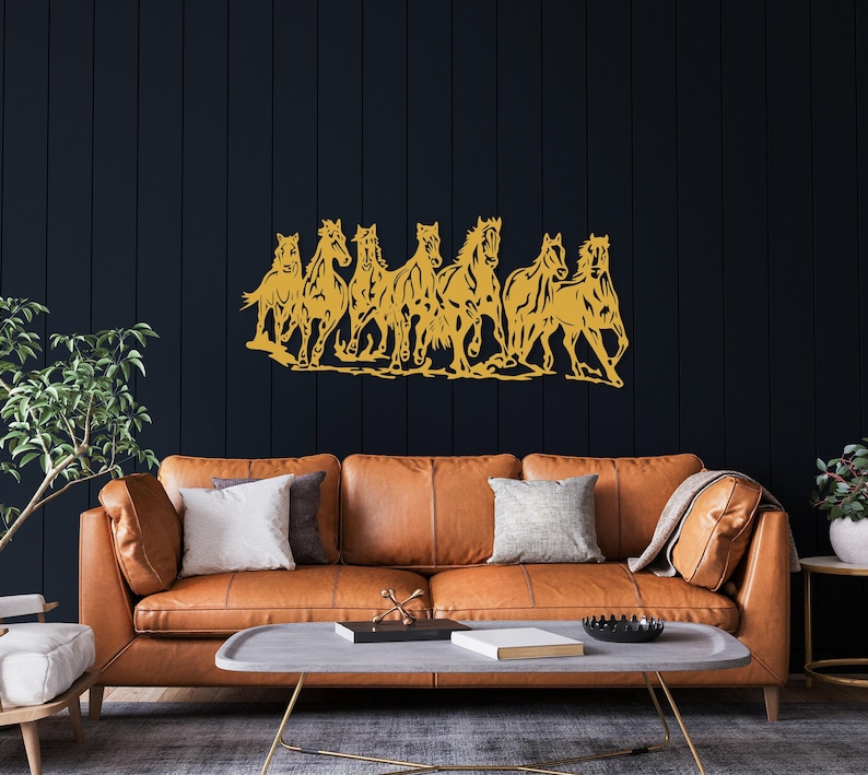 Metal Horse Wall Art, Horse Family Sign, Entryway Decor, Farmhouse Wall Decor, Animal Metal Decor,Wildlife Horse Lover Gift,Metal Horse Head Gold