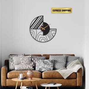 Minimalist Modern Large Wall Clock, Black Unique Design Oversize Clock, Wanduhr Modern Home Metal Wall Art Horloge Murale, Metal Wall Clock image 2