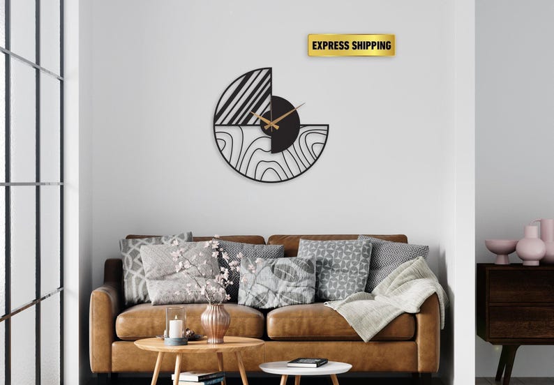 Minimalist Modern Large Wall Clock, Black Unique Design Oversize Clock, Wanduhr Modern Home Metal Wall Art Horloge Murale, Metal Wall Clock image 2
