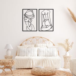 Conjunto de 2 cuadros de metal con cuerpos femeninos desnudos, decoración de pared minimalista con figuras femeninas desnudas, regalo ideal, arte de pared con desnudo femenino, decoración para dormitorio. imagen 8