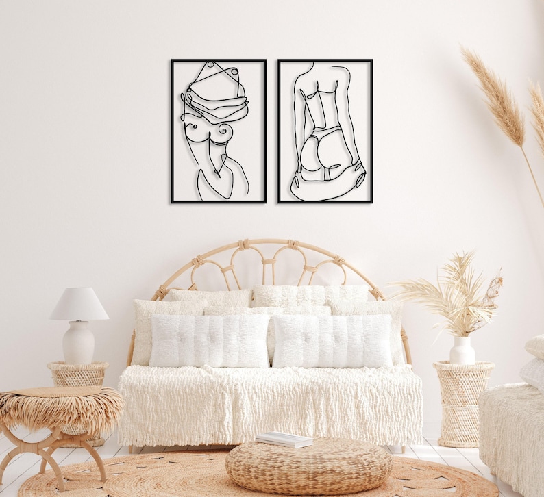 Conjunto de 2 cuadros de metal con cuerpos femeninos desnudos, decoración de pared minimalista con figuras femeninas desnudas, regalo ideal, arte de pared con desnudo femenino, decoración para dormitorio. imagen 8