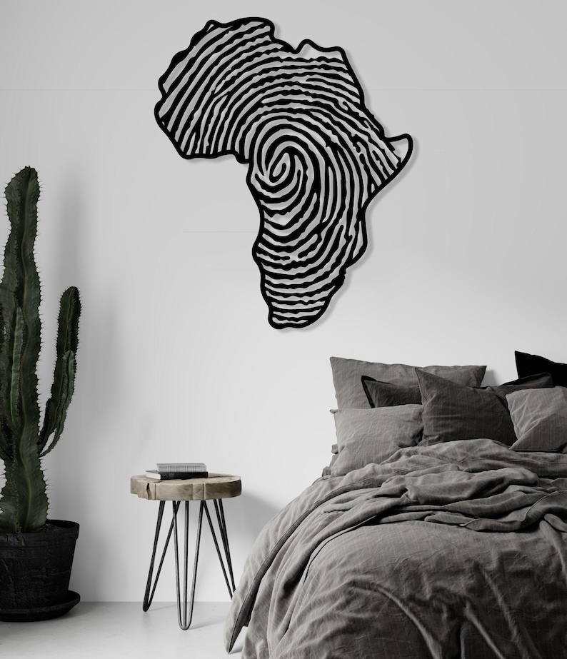 Metalen kaart Afrika vingerafdruk kunst aan de muur, Afrikaanse kunst en ambacht, cadeau voor haar, Afrikaanse wereldkaart, vingerafdrukbord, decor van de boerderij, cadeau voor hem afbeelding 8