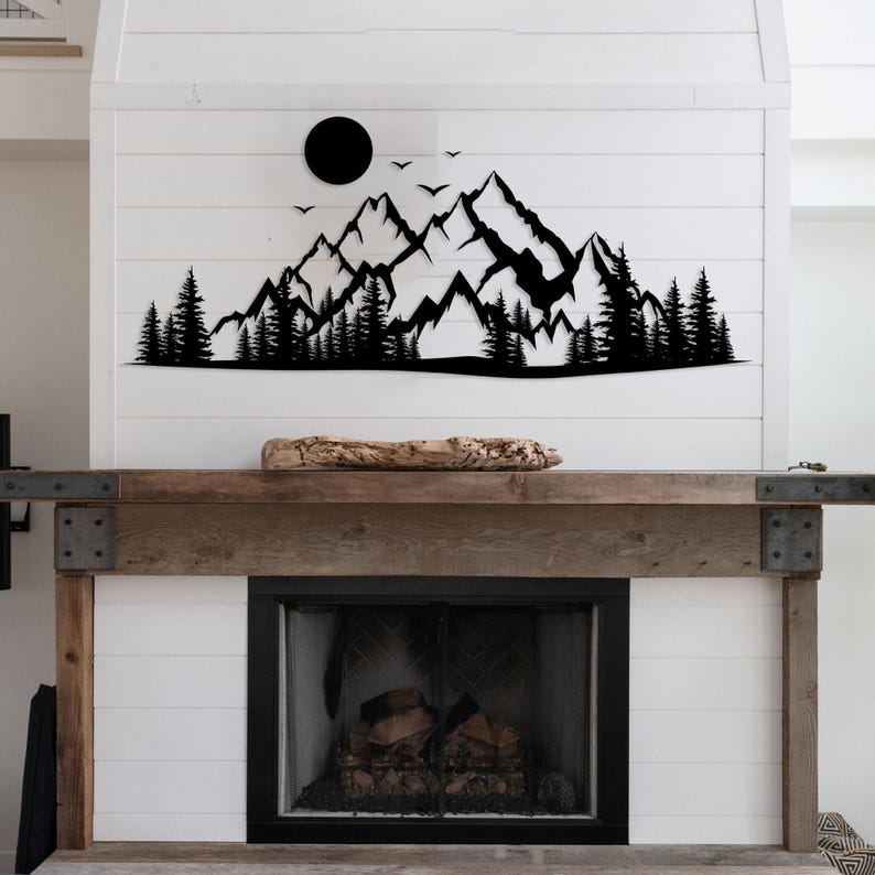 Clean design metal mountain wall art for minimalist spaces