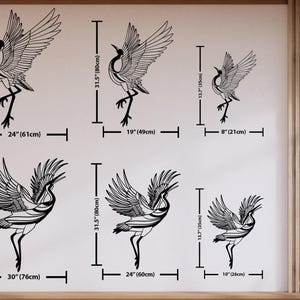 Väggkonst i metall med tranor, set om 2, tranfågeldekor, unik vardagsrumsdekor, fågelväggbonad, utomhusväggdekor, stor fågelkonst bild 11