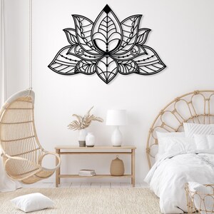 Mandala Metal Wall Art, Lotus Flower Metal Wall Decor, Gold Bedroom Wall Decor, Lotus Yoga Wall Art, Above Bed Decor, Living Room Wall Art image 2
