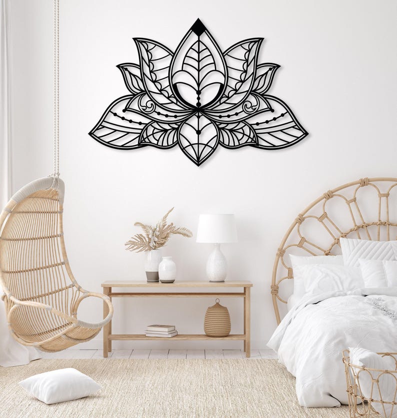 Mandala Metal Wall Art, Lotus Flower Metal Wall Decor, Gold Bedroom Wall Decor, Lotus Yoga Wall Art, Above Bed Decor, Living Room Wall Art image 2