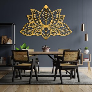 Mandala Metal Wall Art, Lotus Flower Metal Wall Decor, Gold Bedroom Wall Decor, Lotus Yoga Wall Art, Above Bed Decor, Living Room Wall Art image 9