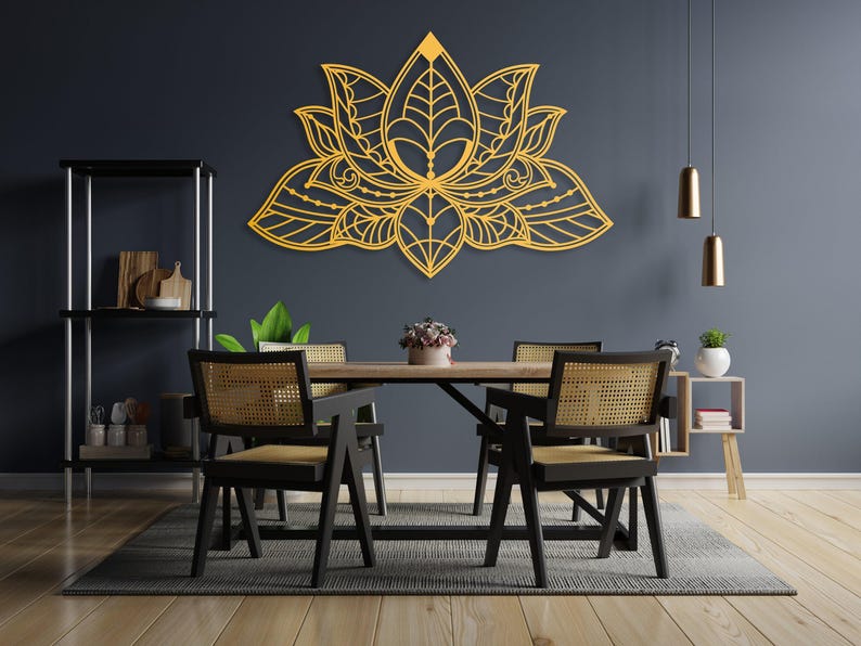 Mandala Metal Wall Art, Lotus Flower Metal Wall Decor, Gold Bedroom Wall Decor, Lotus Yoga Wall Art, Above Bed Decor, Living Room Wall Art image 9