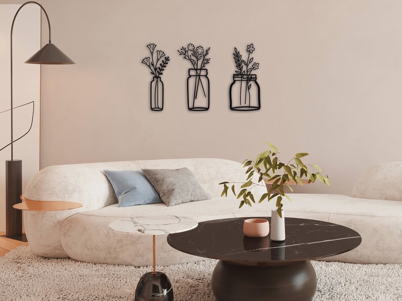 Spring Flower Metal Wall Art Decor Set of 3 Flower in Vase Etsy