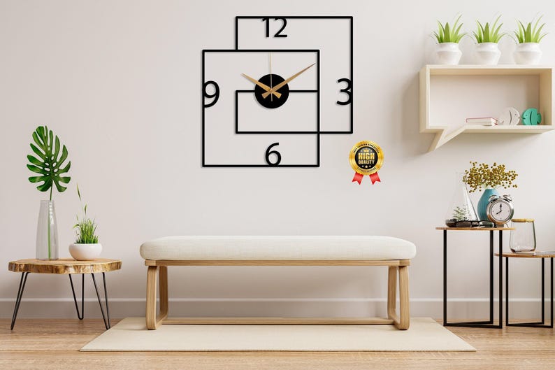 Modern Black Large Wall Clock, Geometric Design Wall Clock,Unique Silent Clock,Horloge Murale , Wall Clock Art,Housewarming Gift Home Decor image 3
