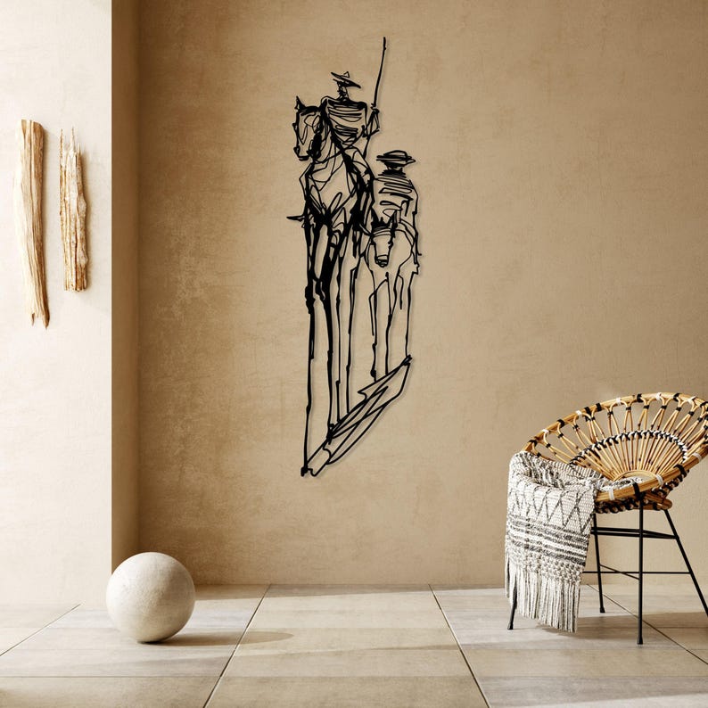 Don Quixote Metal Wall Art, Pablo Picasso Artwork, Quixote One Line Art, Living Room Metal Wall Decor, Large Wall Art, Adventure Lover Gift image 2