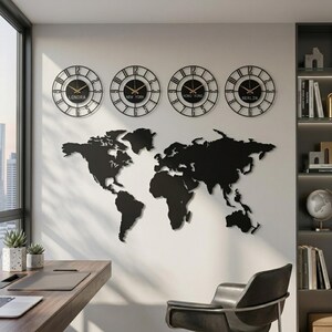 Metal World Map Clocks Wall Art, World Map Office Decor,Metal Wall Decor,Travel Wall Decor,Gift for Office,Housewarming Gift,Large World Map