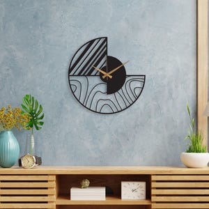 Minimalist Modern Large Wall Clock, Black Unique Design Oversize Clock, Wanduhr Modern Home Metal Wall Art Horloge Murale, Metal Wall Clock Black