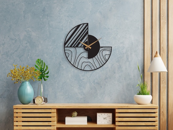 Minimalist Modern Large Wall Clock, Black Unique Design Oversize Clock, Wanduhr  Modern Home Metal Wall Art Horloge Murale, Metal Wall Clock