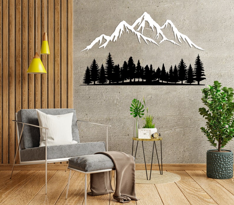 Mountain Forest Metal Wall Decor Yard Mountain Range View - Etsy