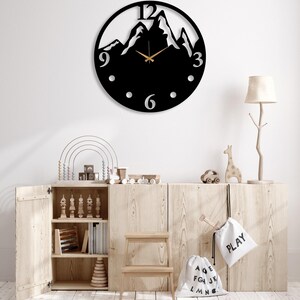 Black Mountain View Large Wall Clock, Modern Design Silent Wall Clock, Unique Home Decor Art, Farmhouse Wall Clock, Wanduhr, Horloge Murale imagen 2