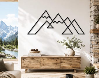 Minimalist Snowy Mountain Metal Art, Housewarming Gift, Mountain Living Wall Decor, Metal Modern Home Decor, Outdoor Art, Christmas Gift