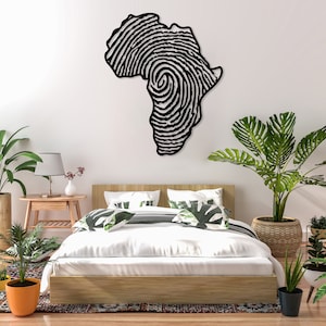 Africa Metal Wall Art, Fingerprint Metal Wall Map, African Wall Decor, Housewarming Gift, Living Room Decor, Above Bed Decor, Wall Hanging image 2