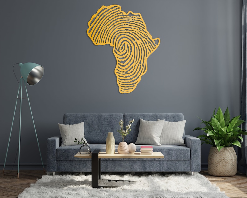 Africa Metal Wall Art, Fingerprint Metal Wall Map, African Wall Decor, Housewarming Gift, Living Room Decor, Above Bed Decor, Wall Hanging Gold