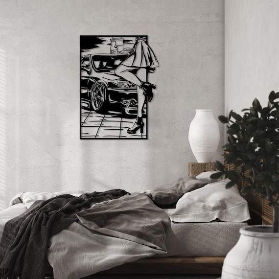 Car Art Metal Wall Decor, Female Body Metal Wall Art, Racing Automotive Lover Gift for Men, Car Guy Gift,Woman Body Feminine Wall Art