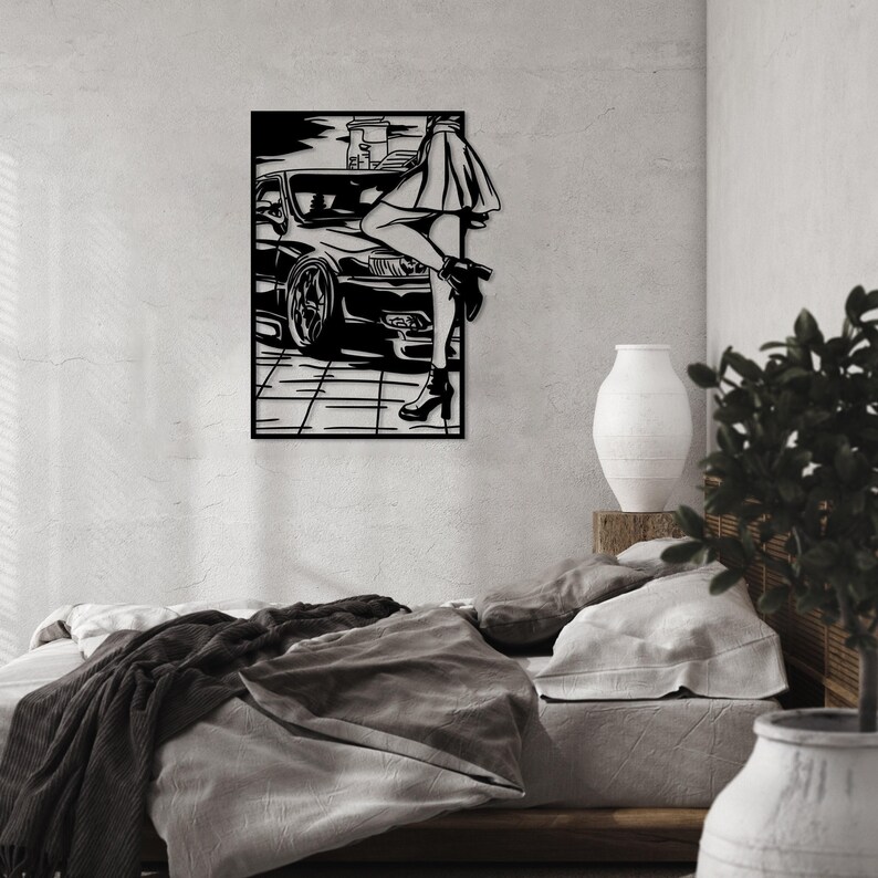 Car Art Metal Wall Decor, Female Body Metal Wall Art, Racing Automotive Lover Gift for Men, Car Guy Gift,Woman Body Feminine Wall Art Black