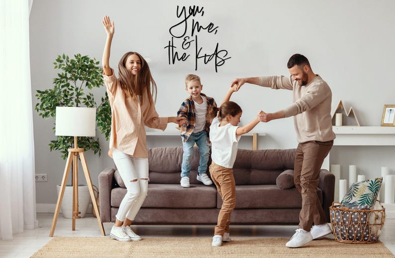 You Me and the Kids Wall Sign, Cursive Family Sign, Family Gift, Boho Home Decor, Minimalist Living Room Art, Quote Decor, Bedroom Wall Sign Black
