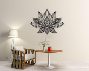 Grande decorazione da parete in metallo con mandala di loto, decorazione da parete in metallo con fiore di loto, arte yoga, decorazione da parete per la camera da letto, decorazione sopra il letto, regalo di inaugurazione della casa