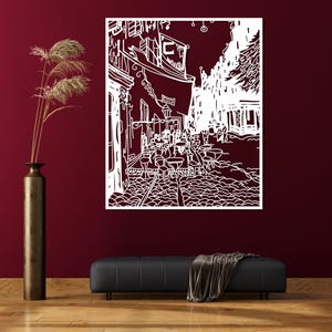 Cafe Terrace at Night Large Metal Wall Art, Van Gogh Wall Decor Artwork, Modern Living Room Wall Art, Unique Above Bed Decor, Art Lover Gift White