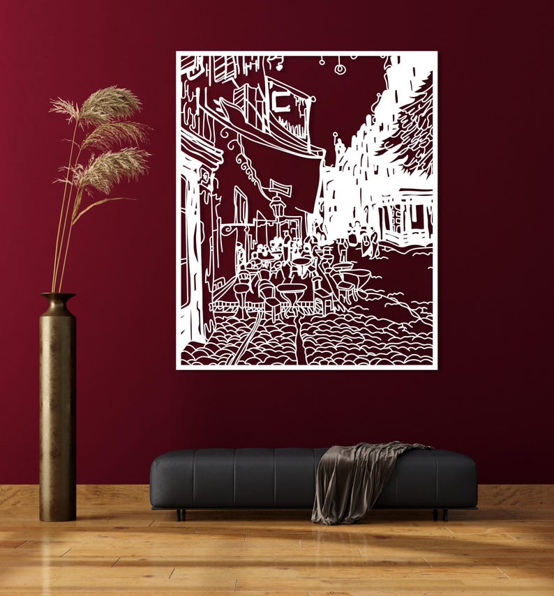 Cafe Terrace at Night Large Metal Wall Art, Van Gogh Wall Decor Artwork, Modern Living Room Wall Art, Unique Above Bed Decor, Art Lover Gift White