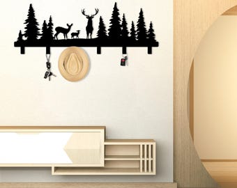 Deer Forest Metal Wall Coat Rack, Entryway Wall Organizer, Wall Coat Decor, Farmhouse Coat Hanger Decor,Nature Wall Art,Hook Decor Organizer