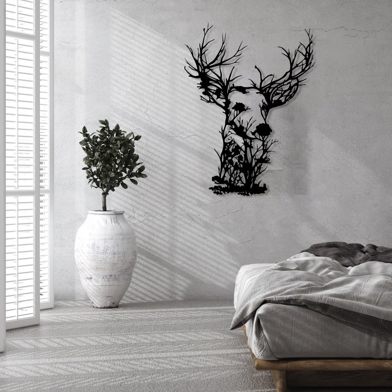 Deer Tree Metal Wall Art Nature View Wall Art Deer Head Tree Etsy