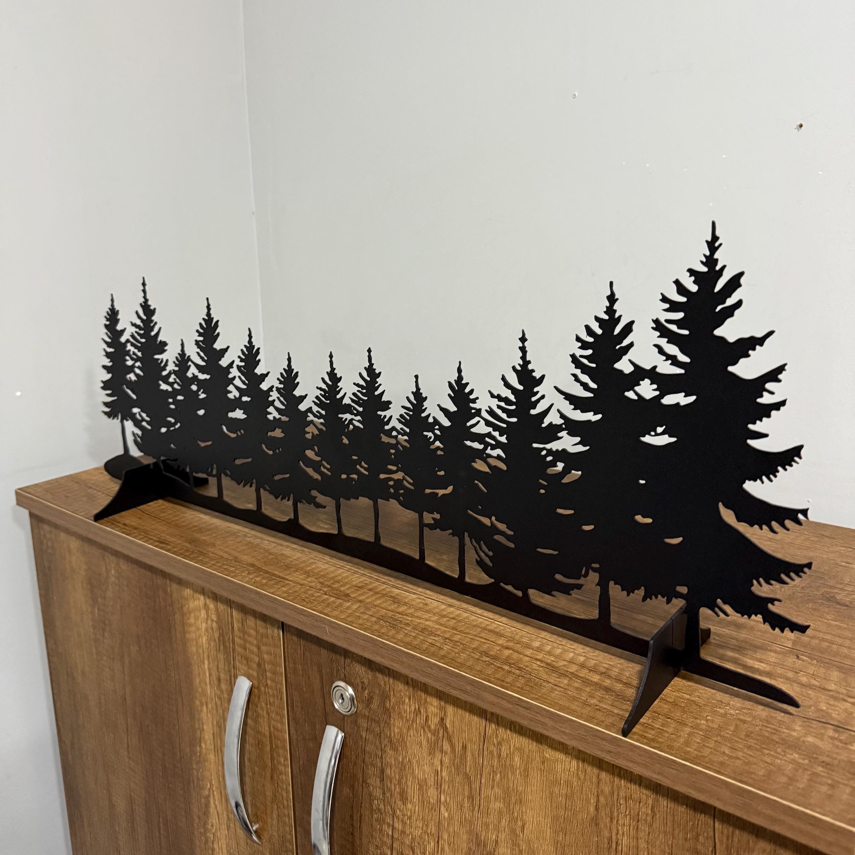 Metal Pine Tree Wall Art, Nature Forest Fireplace Mantel Decor ...