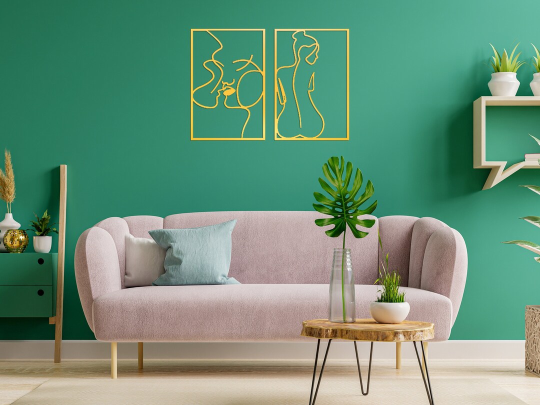 Female Body Famale Face Gold Metal Wall Decor Set, Metal Wall Art Set