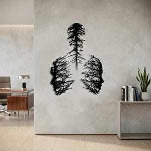 Abstract Tree Metal Wall Art, Abstract Faces Wall Decor, Modern Wall Art, Unique Design Wall Sculpture, Art Lover Gift, Housewarming Gift image 3