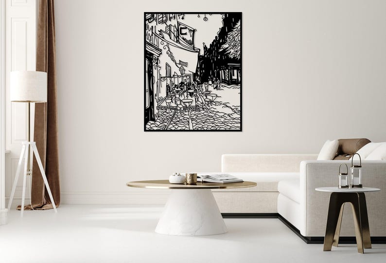 Cafe Terrace at Night Large Metal Wall Art, Van Gogh Wall Decor Artwork, Modern Living Room Wall Art, Unique Above Bed Decor, Art Lover Gift image 5