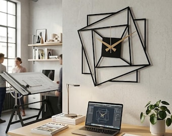 Black Minimalist Wall Clock,Modern Large Wall Clock,Design Wall Clock,Unique Home Decor Art,Horloge Murale,Wanduhr, Housewarming Gift Clock
