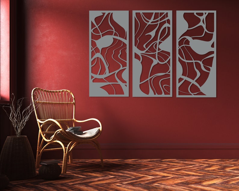 Abstract Modern Metal Wall Art Set of 3 Midcentury Wall Etsy