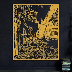 Cafe Terrace at Night Large Metal Wall Art, Van Gogh Wall Decor Artwork, Modern Living Room Wall Art, Unique Above Bed Decor, Art Lover Gift Gold