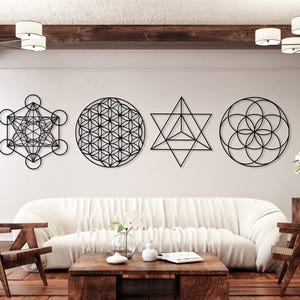 Sacred Geometry Metal Wall Art Set of 4, Home Meditation Metal Yoga Wall Decor, Zen Metal Home Decor, Flower of Life, Metatron Cube Wall Art image 7