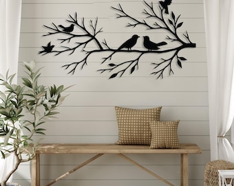 Birds on a Branch Metal Wall Decor, Bird Lovers Gift, Metal Tree Entryway Wall Art, Metal Birds Wall Art, Nature Gift, Metal Bird Wall Sign