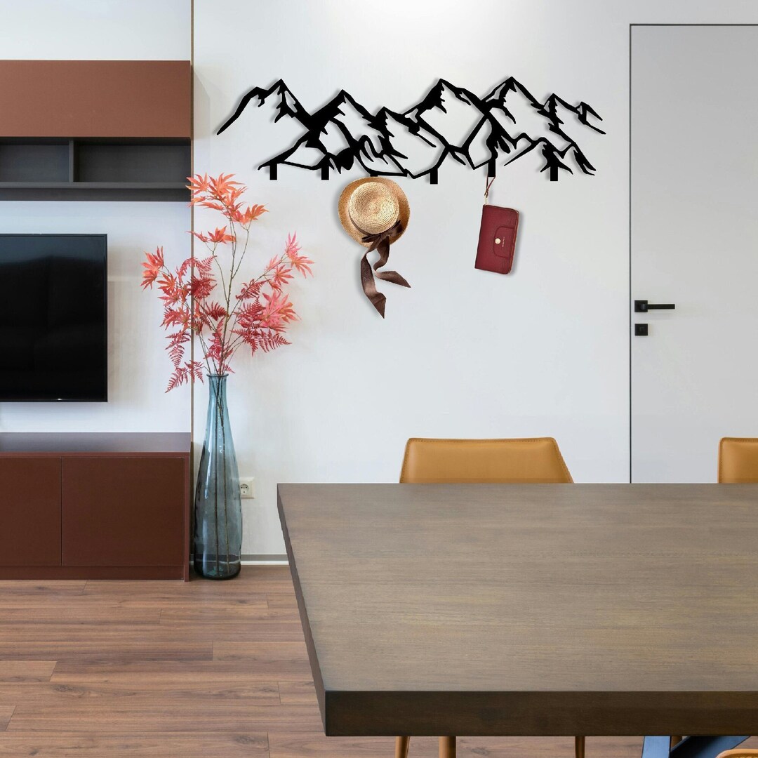 Mountain Coat Rack, Wall Mounted Key Hooks, Mountain Metal Wall Art
