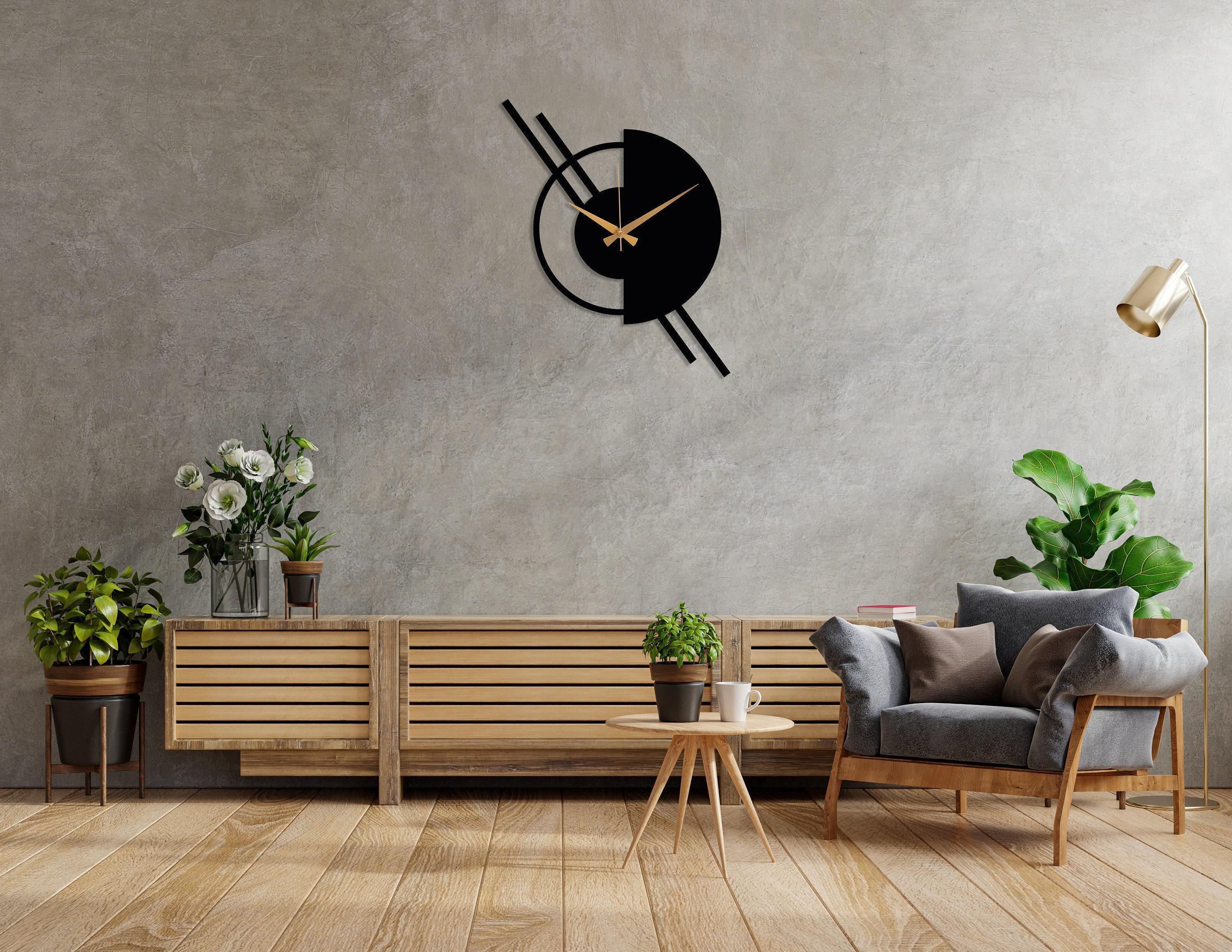 Modern Metal Wall Clock Decor, Black Minimalist Large Design Clock ...
