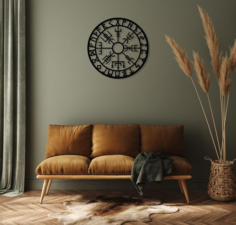 Vegvisir Metall Wand dekor, Metall Wand dekor, Metall Wandschild, Wikinger Metall Wandbehang, Büro Wand Kunst, isländische Kunst, Wohnzimmer Kunst Bild 7