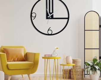Black Chic Modern Silent Oversize Clock, Metal Large Minimalist Wall Clock, Unique Art Home Decor Metal Wall Art Horloge Murale , Boho Decor