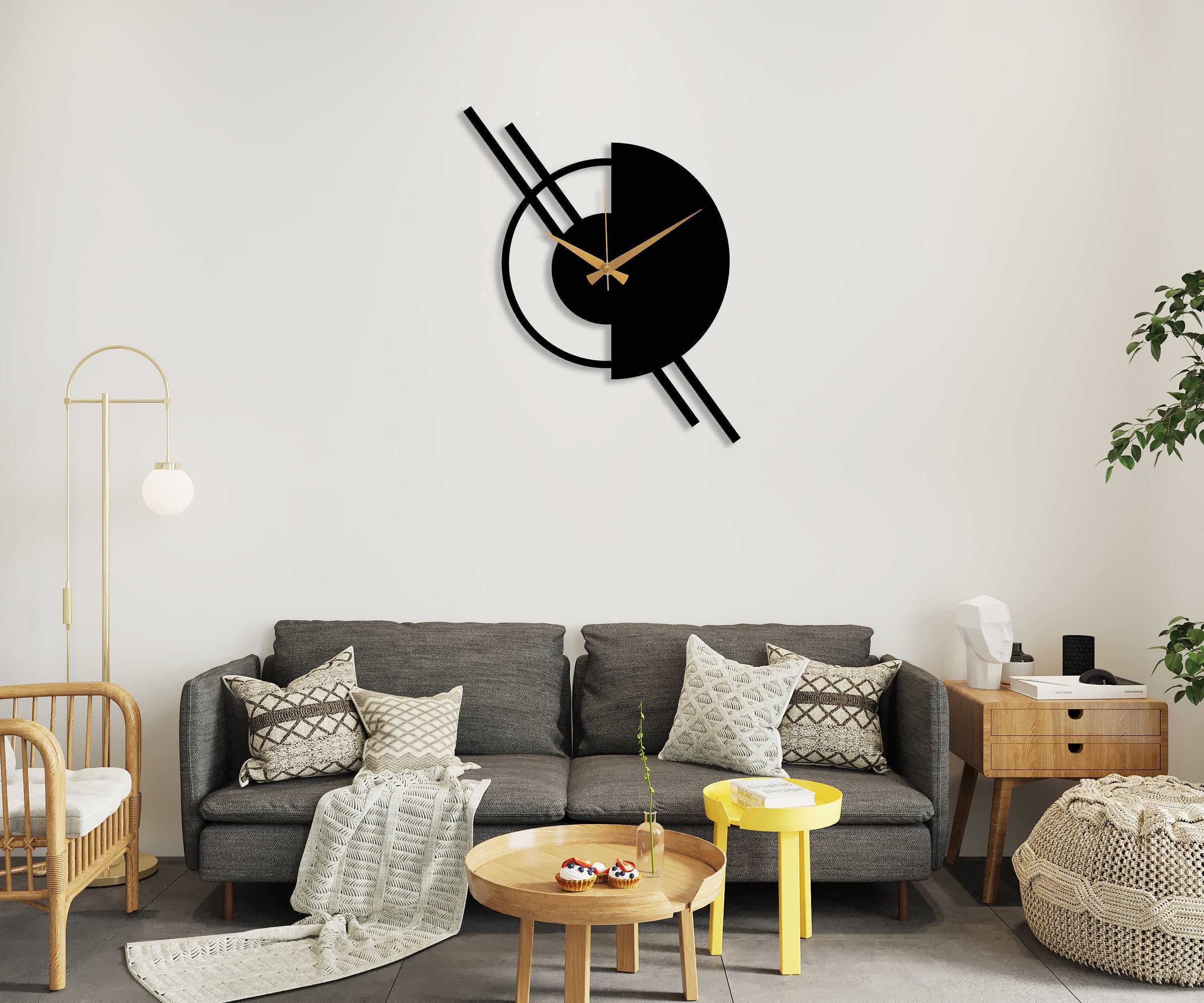 Modern Metal Wall Clock Decor, Black Minimalist Large Design Clock ...